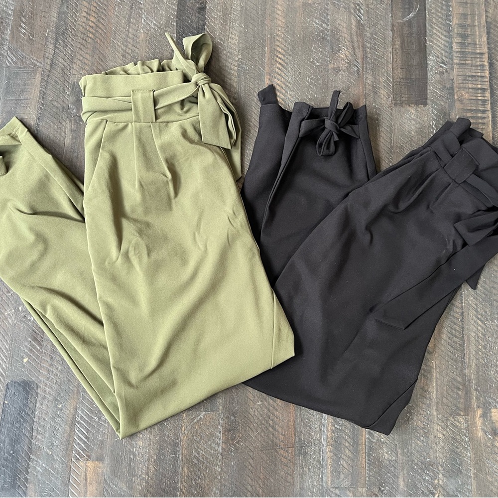 GRACE KARIN High Waist Pencil Bow Knot Cropped Paper Bag Pants - Set of 2